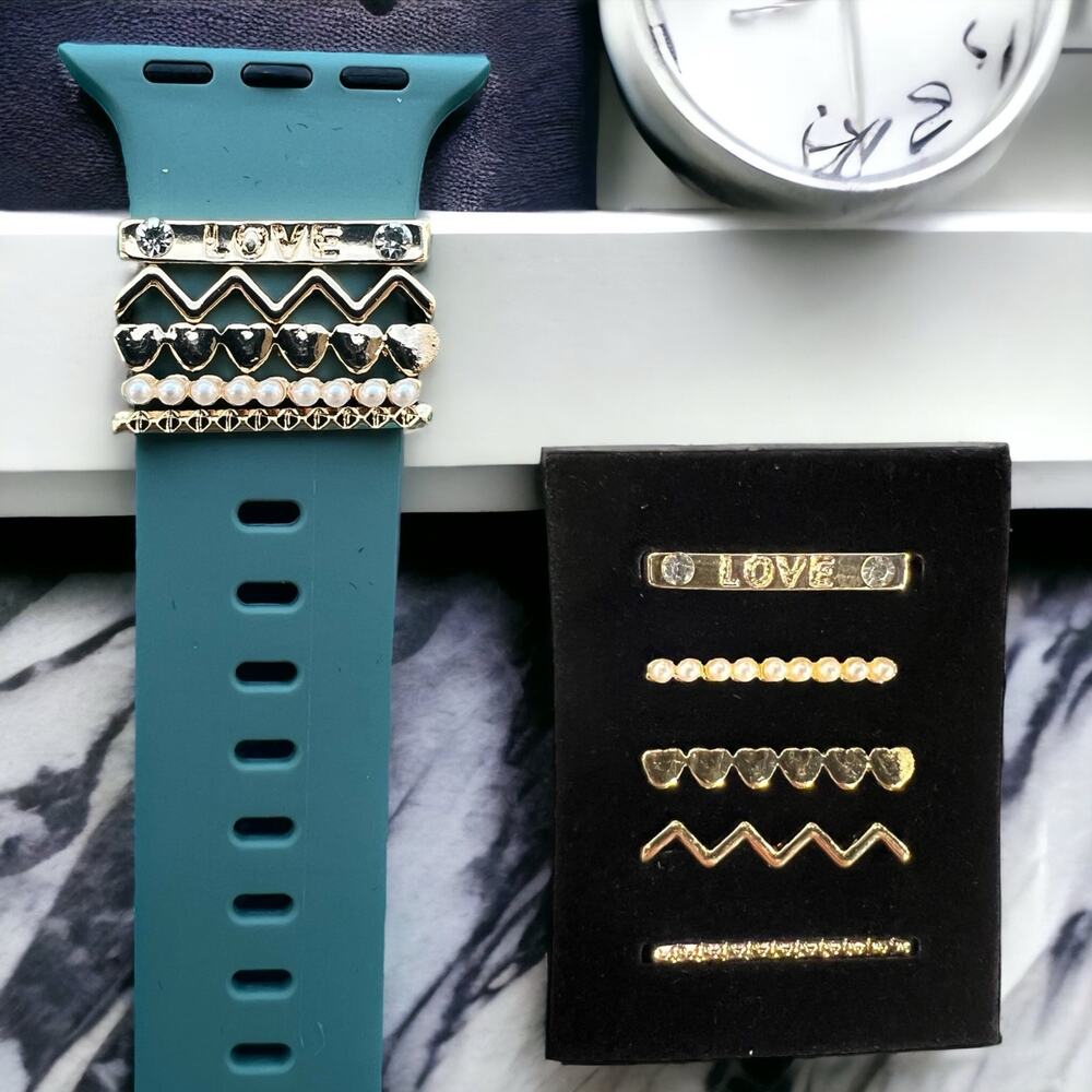 5 Piece Love Gold Watch Charm Set